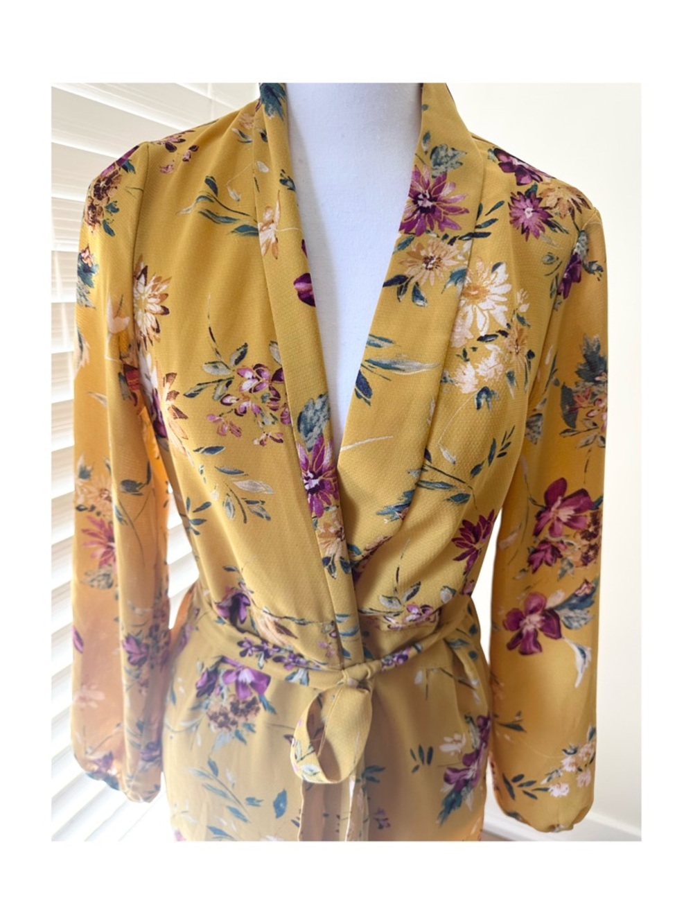 Floral Wrap Dress with Tie - Picture 2 of 5